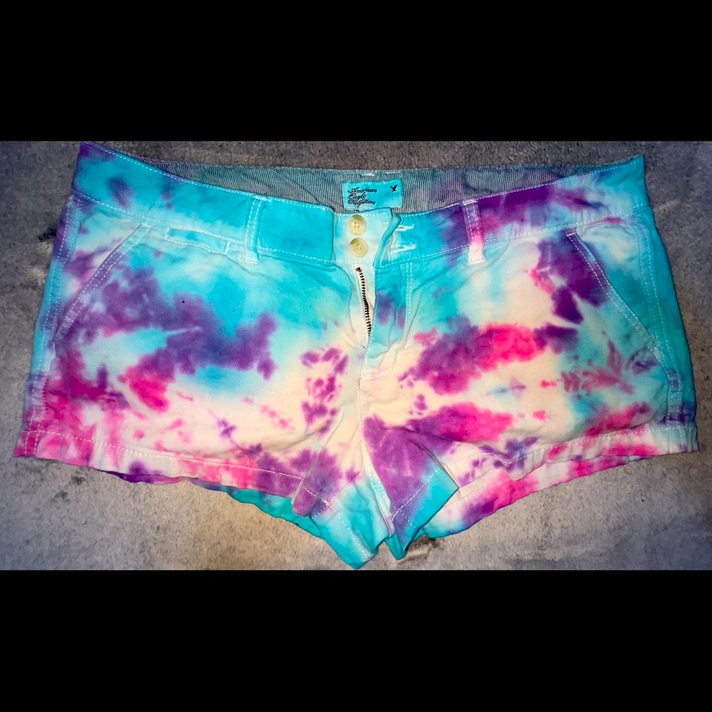 American Eagle US Womens 10 Tye Dyed White Chino Shorts